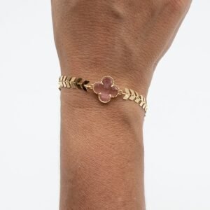 Pulseira de Setas com Pingente Trevo Rosa Banhada em Ouro 18K