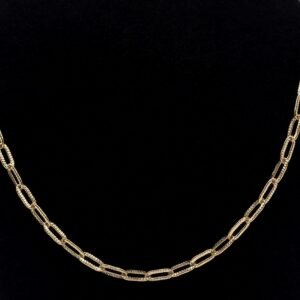 Colar Mini Elos Retangulares Trabalhados Banhado em Ouro 18K