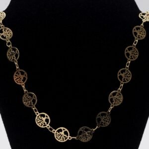 Colar Corrente Longa com Pequenos Círculos com Árvores Banhado em Ouro 18K