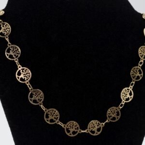 Colar Corrente Curta Pequenos Círculos com Árvores Banhado em Ouro 18K