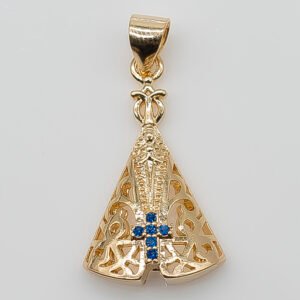 Pingente Nossa Senhora com Cruz Cravejada Banhado em Ouro 18K