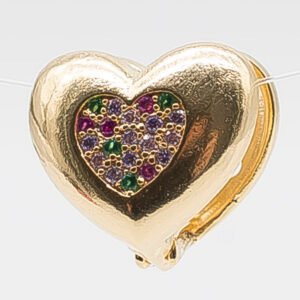 Brinco de Coração Dupla Face Cravejado com Zircônia Colorida Banhado em Ouro 18K