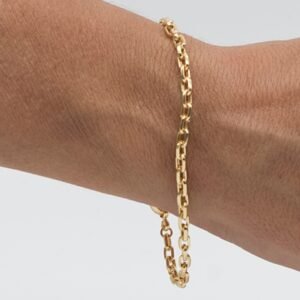 Pulseira Elos Retangulares com Fecho de Bóia Banhada em Ouro 18K