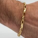 Pulseira Masculina Elos Retangulares 3D Banhada em Ouro 18K