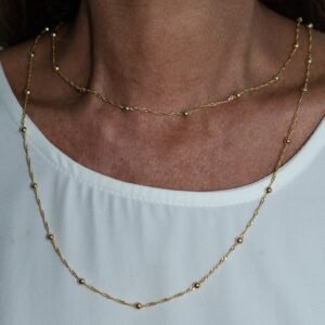 Colar Corrente Dupla com Bolas Banhado em Ouro 18K