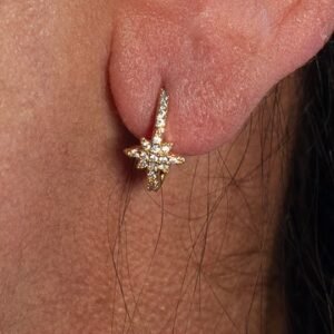 Brinco Mini Argola Estrela Cadente Cravejada Banhado em Ouro 18K
