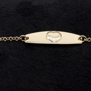 Pulseira Infantil Placa Coração Banhada em Ouro 18K