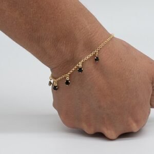 Pulseira Zircônias Penduradas Pretas Banhada em Ouro 18K