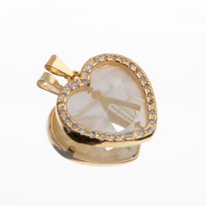 Pingente Nossa Senhora Coração na Cor Pérola e Cravejado Banhado em Ouro 18K