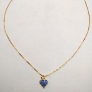 Colar Coração de Zircônias Azuis Banhado em Ouro 18K