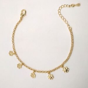 Pulseira Flores Desenhadas Penduradas Banhada em Ouro 18K