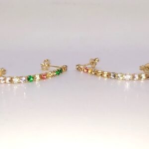 Brinco Multicolor Longo Duplo Banhado em Ouro 18K