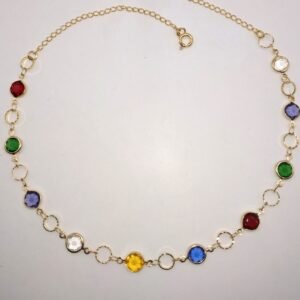 Choker Zircônias Coloridas Intercaladas com Pequenos Círculos Banhado em Ouro 18K