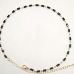 Colar Zircônias Pretas Retangulares Intercaladas com Bolas Banhado em Ouro 18K