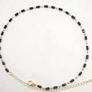 Colar Zircônias Pretas Retangulares Intercaladas com Bolas Banhado em Ouro 18K