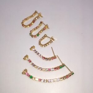 Brinco Zircônias Multicolor Trio Banhado em Ouro 18K