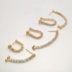 Brinco Zircônias Cristal Trio Banhado em Ouro 18K