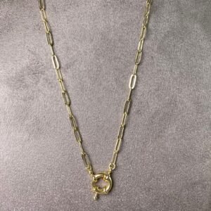 Colar Elos Retangulares Pequenos com Fecho Boia Banhado em Ouro 18K