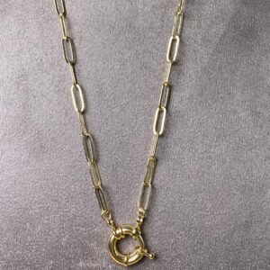 Colar Elos Retangulares Grandes com Fecho Boia Banhado em Ouro 18K