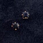 Brinco Quadrado Pequeno Zircônia Preta Banhado em Ouro 18K