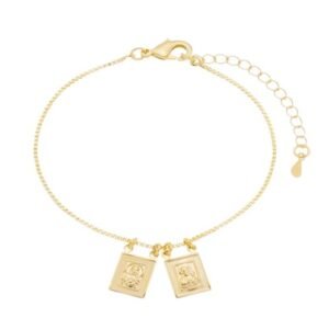 Pulseira Nossa Senhora Do Carmo e o Sagrado Coração de Jesus Banhada em Ouro 18K