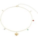 Choker com Coração e Zircônias Coloridas Penduradas Banhado em Ouro 18K