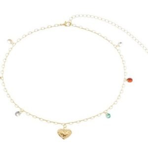 Choker com Coração e Zircônias Coloridas Penduradas Banhado em Ouro 18K