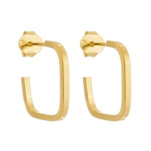 Brinco Semi Argola Quadrado Banhado em Ouro 18K