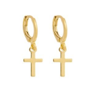 Brinco Mini Argola Cruz Lisa Banhado em Ouro 18K