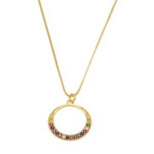 Colar Círculo com Zircônias Coloridas Banhado em Ouro 18K