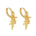 Brinco Mini Argola Trio de Cruz Penduradas Banhado em Ouro 18K