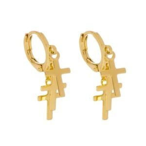 Brinco Mini Argola Trio de Cruz Penduradas Banhado em Ouro 18K