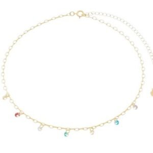 Choker com Zircônias Coloridas Penduradas Banhado em Ouro 18K