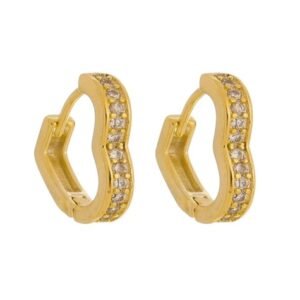 Brinco Coração Vazado com Borda Cravejada Banhado em Ouro 18K