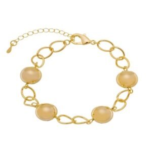 Pulseira Elos Intercalados com Bolas Lisas Banhada em Ouro 18K