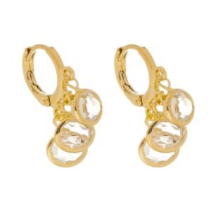 Brinco Mini Argola com Trio de Zircônias Cristal Banhado em Ouro 18K