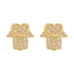 Brinco Mão de Fátima Cravejada Banhado em Ouro 18K