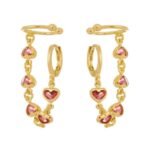 Ear Cuff Corações Rosas Banhado em Ouro 18K