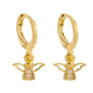 Brinco Mini Argola Anjo Cravejado Banhado em Ouro 18K