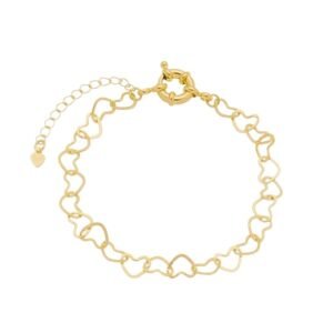 Pulseira Corrente de Corações com Fecho de Boia Banhada em Ouro 18K