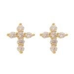 Brinco Cruz Zircônias Cristal Banhado em Ouro 18K