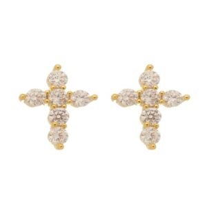 Brinco Cruz Zircônias Cristal Banhado em Ouro 18K