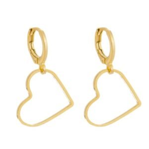 Brinco Mini Argola com Pingente de Coração Vazado Banhado em Ouro 18K