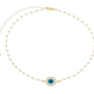 Choker Mini Pérolas com Olho Grego Banhado em Ouro 18K