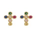 Brinco Cruz Zircônias Coloridas Banhado em Ouro 18K