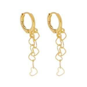 Brinco Mini Argola Cascata de Corações Banhado em Ouro 18K