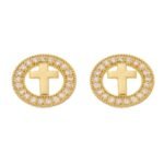 Brinco Círculo Cravejado com Cruz Banhado em Ouro 18K