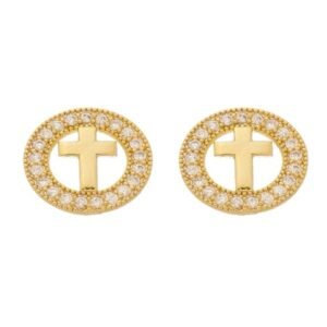 Brinco Círculo Cravejado com Cruz Banhado em Ouro 18K