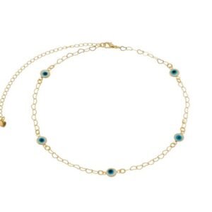 Choker Corrente de Corações e Olhos Gregos Banhado em Ouro 18K