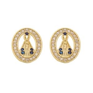 Brinco Oval Santa Cravejada com Micro Zircônias Banhado em Ouro 18K